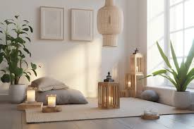 Mindfully designed meditation corner with natural elements